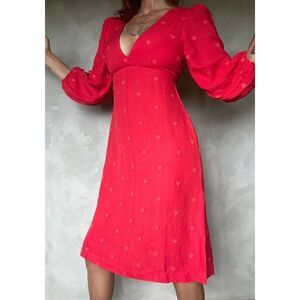 Farm Rio Red Heart Back Detailed Midi Dress 3D Hearts Heart Cut-Out L Large